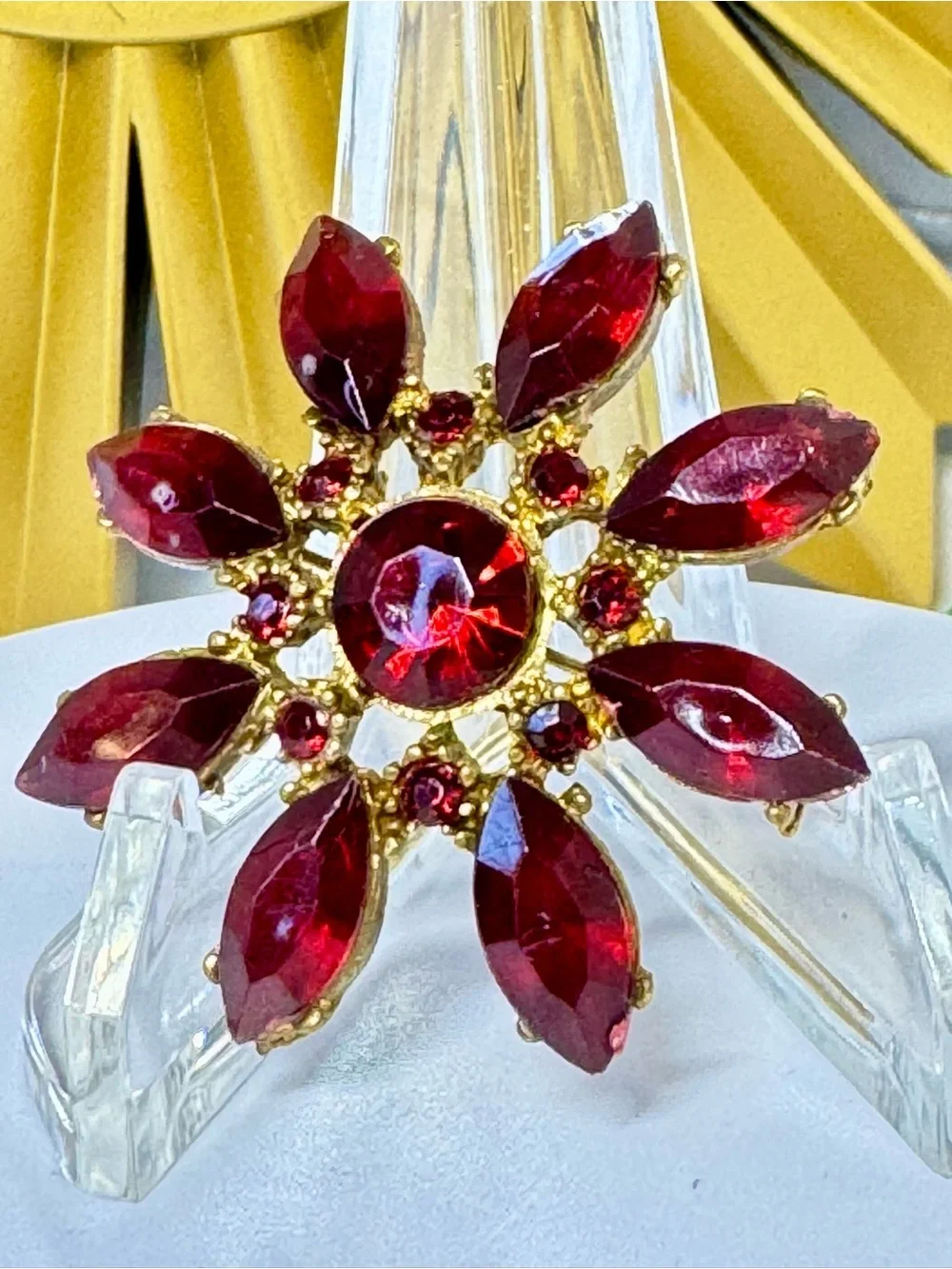 Vintage Red Crystal Flower Brooch -for Christmas!!